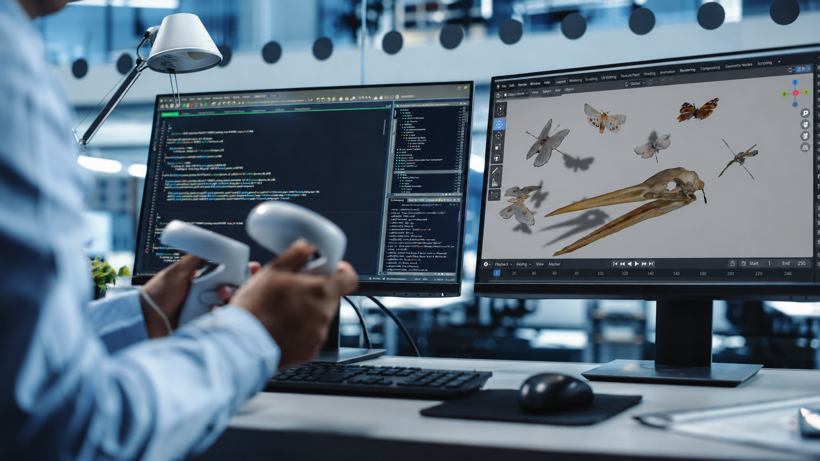VR production workstation with Blender and a 3D scan